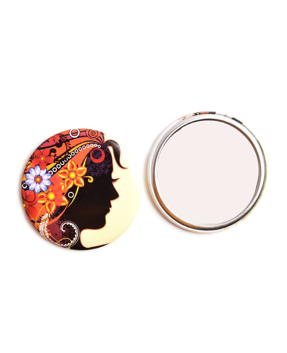 Floral Silhouette Tin Plate Pocket Mirror