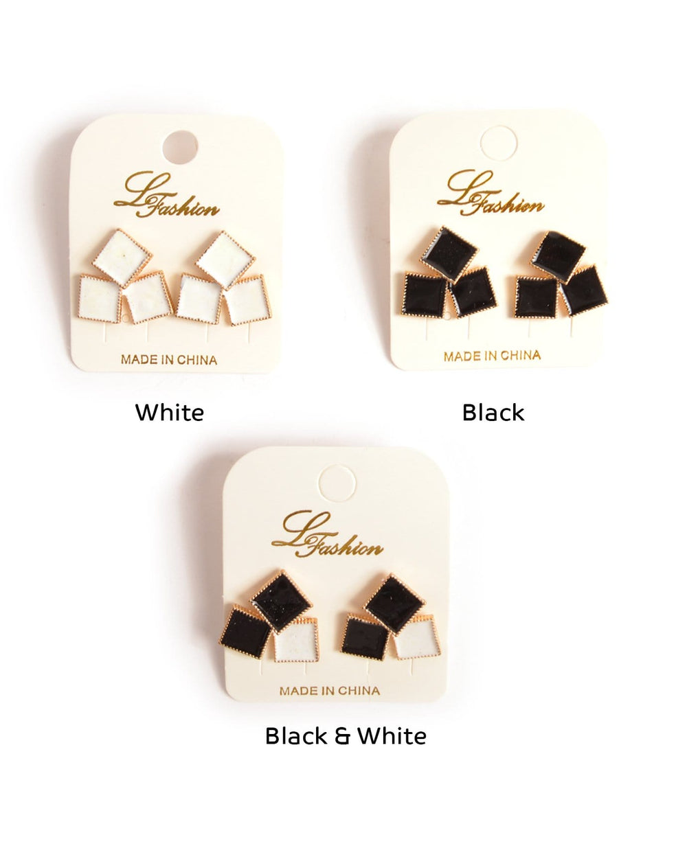 black and white square earrings