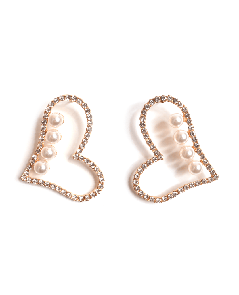 rhinestone and pearl heart earrings