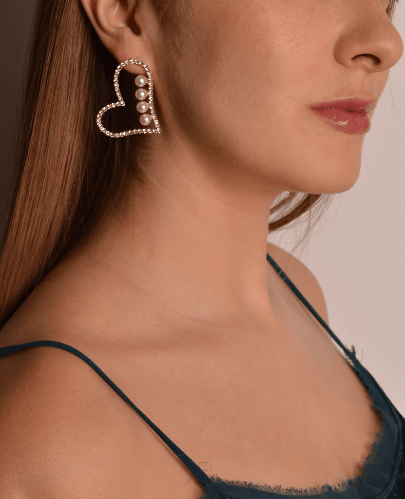 rhinestone and pearl heart earrings