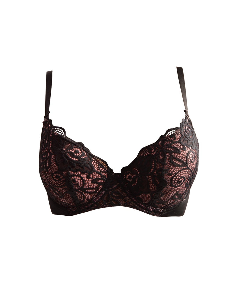 black and pink lace bra